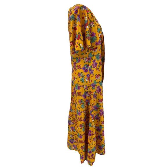 Vtg 60s 70s Yellow Floral Print Maxi Dress Cottage Boho Retro Groovy Handmade - Picture 6 of 16